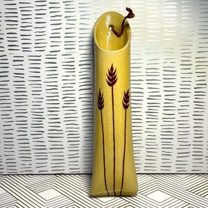 Vintage Ceramic Tall Flower Vase Match Stick Holder 13” Cream & Brown Wheat